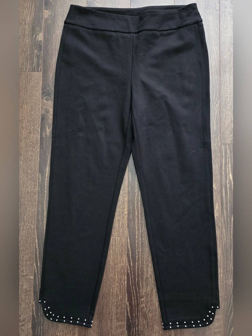 Carré Noir Full Length Stretch Pull-On Pants Silver Studded Hem